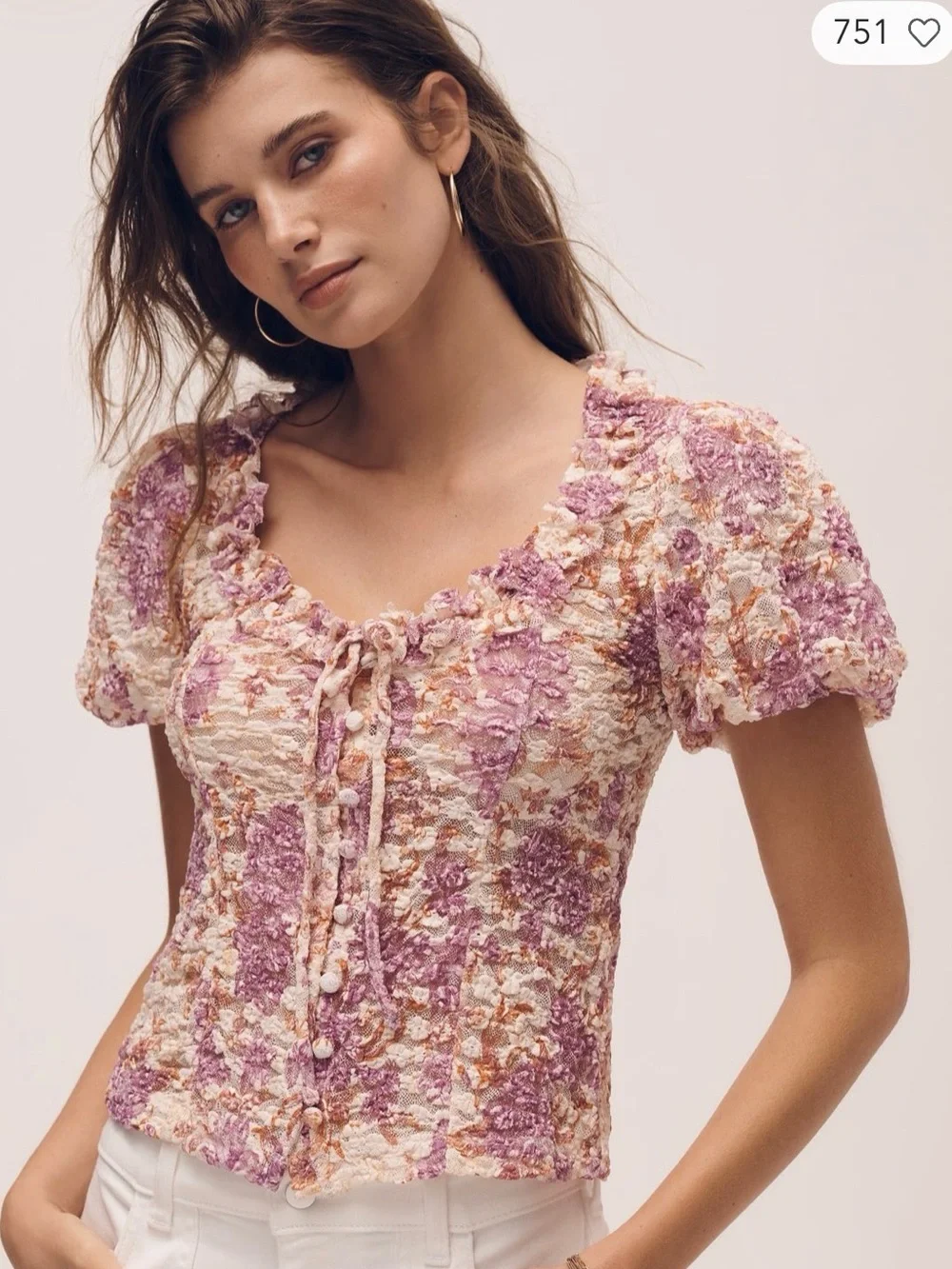 Anthropologie Sheer Lace Ruffle Top